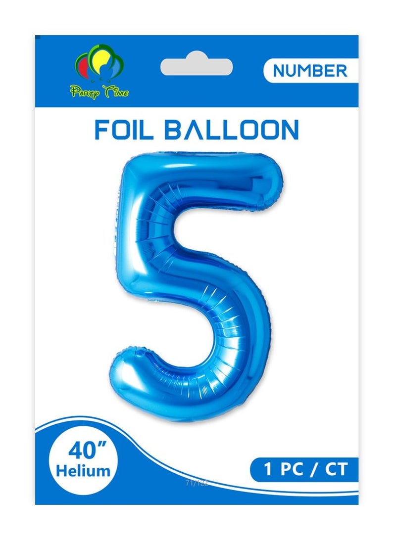 Party Time Number 5 Foil Balloon 40-inch Blue - Image 1