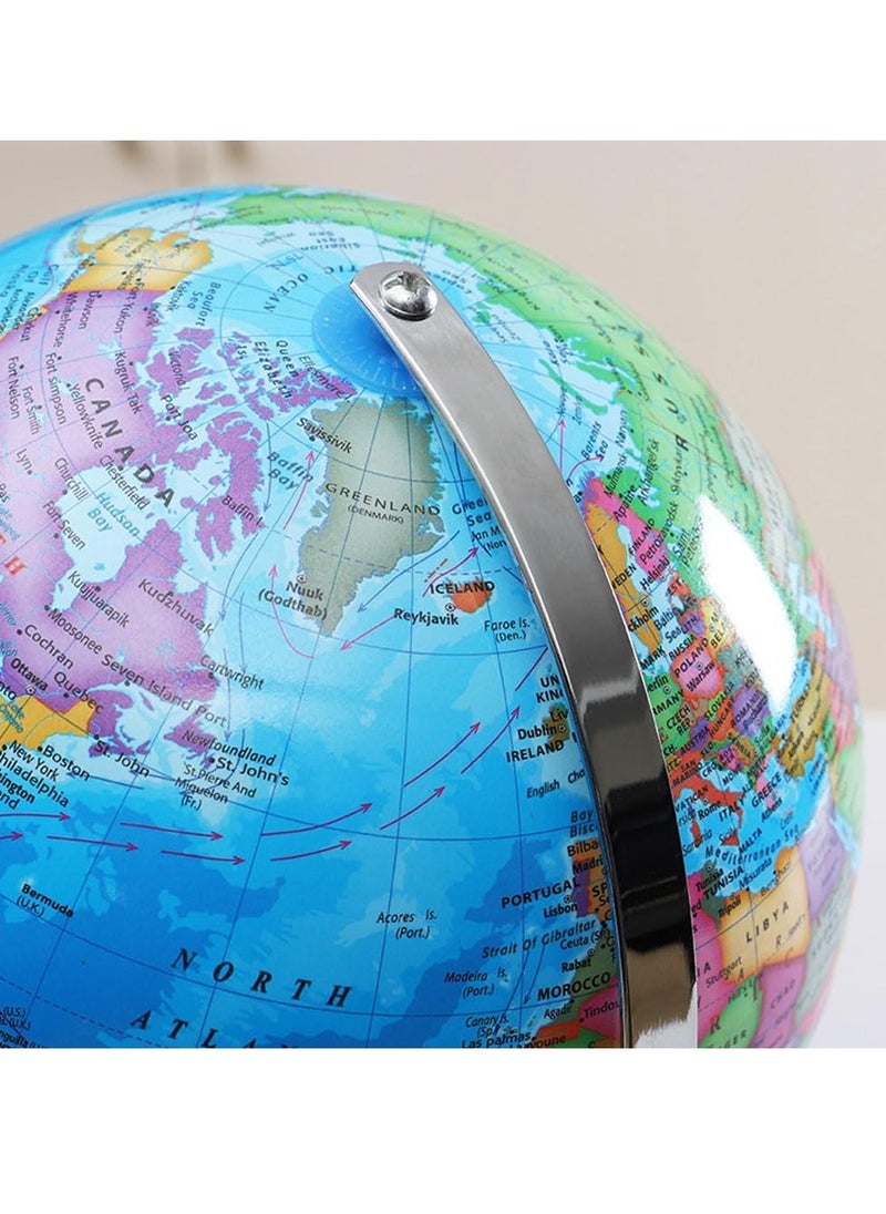 COOLBABY 32CM World Globe Political Map Educational Geographic Globe Globe with LED Light Wood Base Alloy Globe