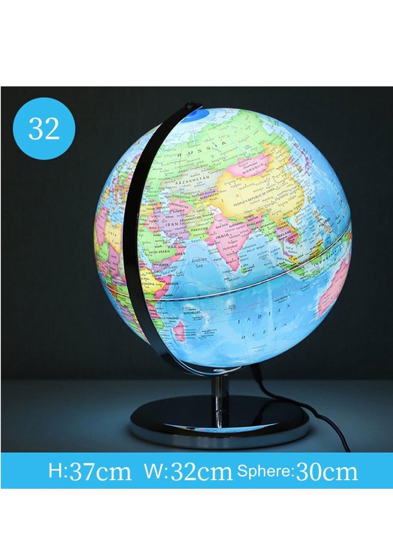 COOLBABY 32CM World Globe Political Map Educational Geographic Globe Globe with LED Light Wood Base Alloy Globe