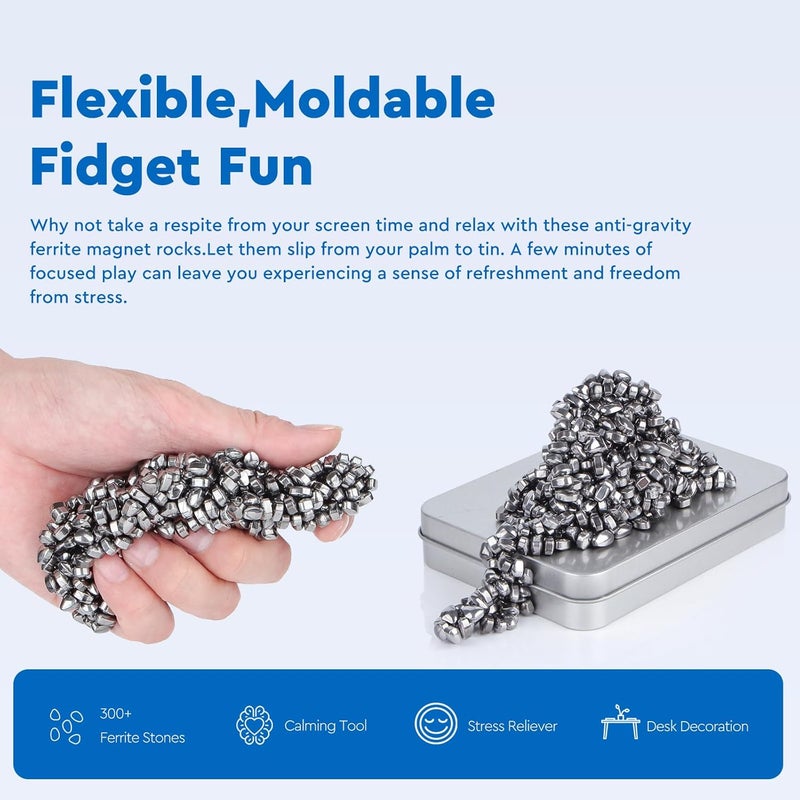 DYRDM 300+ Original Ferrite Putty Silver, Sensory Stones Desk Toys, Fidget Toy Stress Relief for Office, Ferrite Stones Stocking Stuffers Fidget Gift for Adults & Teens 14+ - Image 3