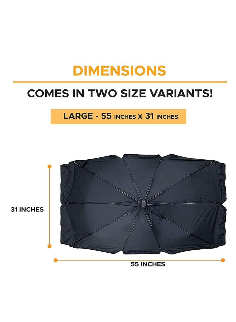 ELTRAZONE Car Windshield Sunshade | Foldable Reflector Umbrella Sunshade for Cars, Blocks UV Rays Sun Visor Protector Sunshade to Keep Your Vehicle Cool and Damage Free (Large 55 inches x 31 inches) - Image 3