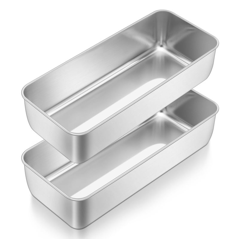 TeamFar Loaf Pan, 12 x 5 Inch Stainless Steel Loaf Pans for Baking Bread, 2 Pack Large Bread Loaf Baking Pan for Homemade Bread, Meatloaf, Cake, Brownies, Non-Toxic, Heavy-duty, Oven & Dishwasher Safe - Image 1
