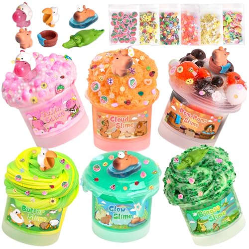 Joytry Capybara Slime Kit 20oz Total Slime Sensory Stress Relief Kit Includes 6 Different Texture Slimes Glow in The Dark Slime with Cute Addins ASMR Perfect Slime Kit for Girls Ages 812 - Image 1