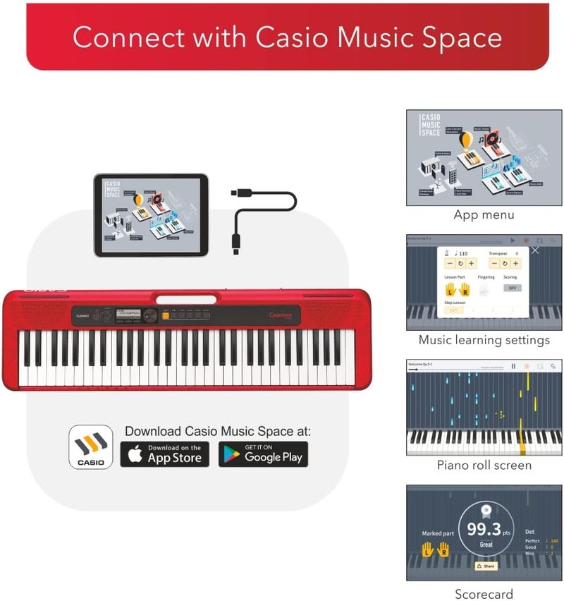 CASIO tone Keyboards,Red Color,Beginner,400 Tones 77 Rhythms 61 keys CT-S200RDC2 - Image 2