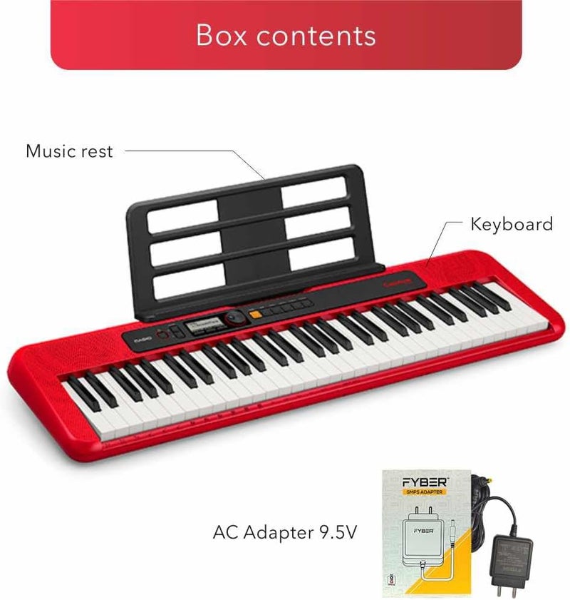 CASIO tone Keyboards,Red Color,Beginner,400 Tones 77 Rhythms 61 keys CT-S200RDC2 - Image 3
