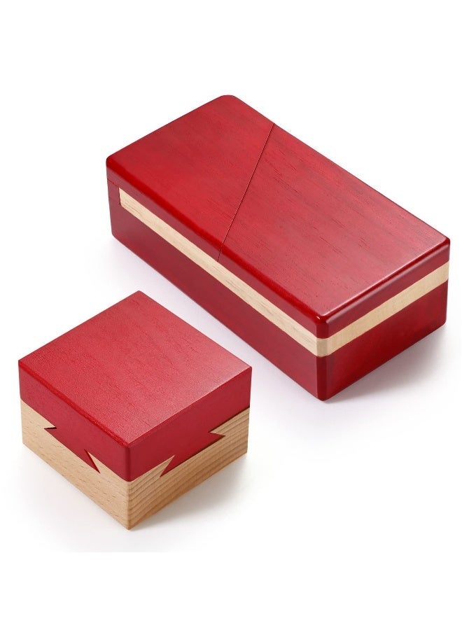 SYOSI Wooden Puzzle Box Magic Box, Impossible Box Secret Money Box  Special Mechanism Box for Adults Teens (Red, 2 Pack)