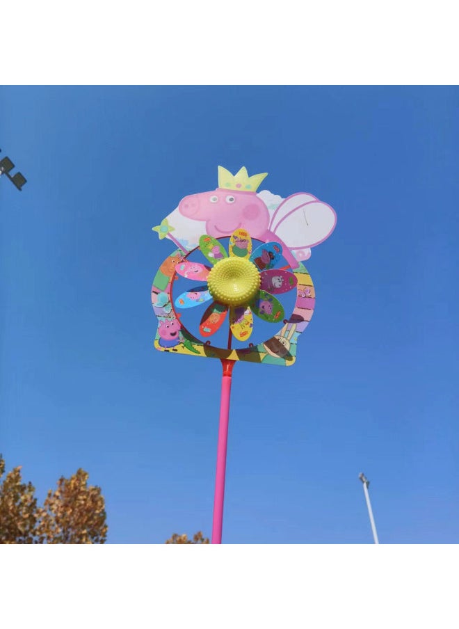 Children's Cartoon Windmill Toy Handheld Interactive Luminous No Lights Colorful Cartoon Windmill Stall Night Market Square Wholesale-Color:Cartoon Smiling Face Six Rounds Do Not Shine (random Style)  - Image 2
