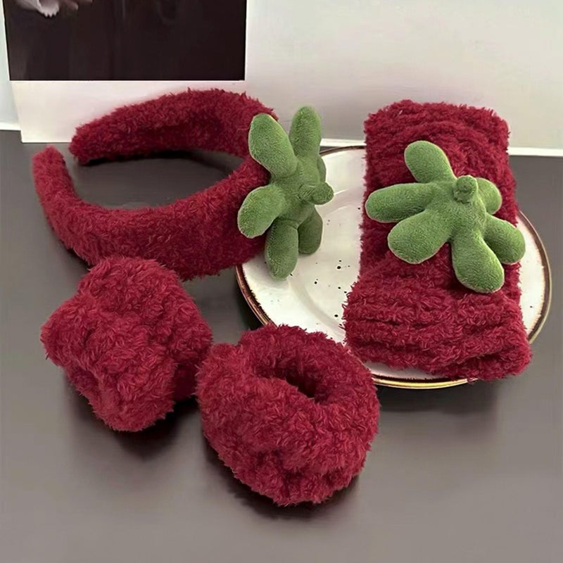 Ivyu Spa Skincare Headbands& Wristband Setï¼ŒCute Strawberry Makeup Headband For Women Girls,Non Slip Sponge Headbandï¼ŒSkincare-Padded Soft Thick Terry Cloth Hair Band Accessory. - Image 2