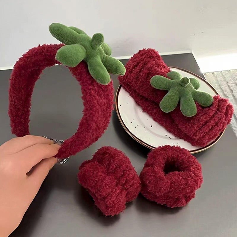 Ivyu Spa Skincare Headbands& Wristband Setï¼ŒCute Strawberry Makeup Headband For Women Girls,Non Slip Sponge Headbandï¼ŒSkincare-Padded Soft Thick Terry Cloth Hair Band Accessory. - Image 1