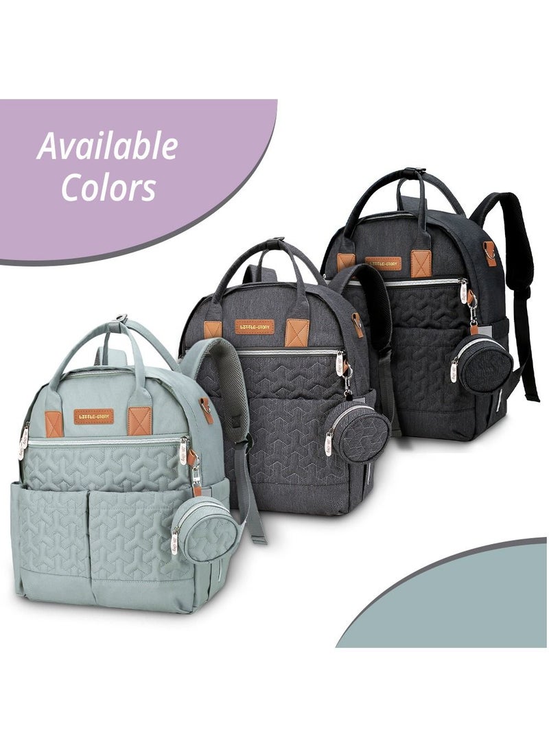 Little Story - Quilted Diaper Backpack With Pacifier Bag And Stroller Hooks - Black - Image 1