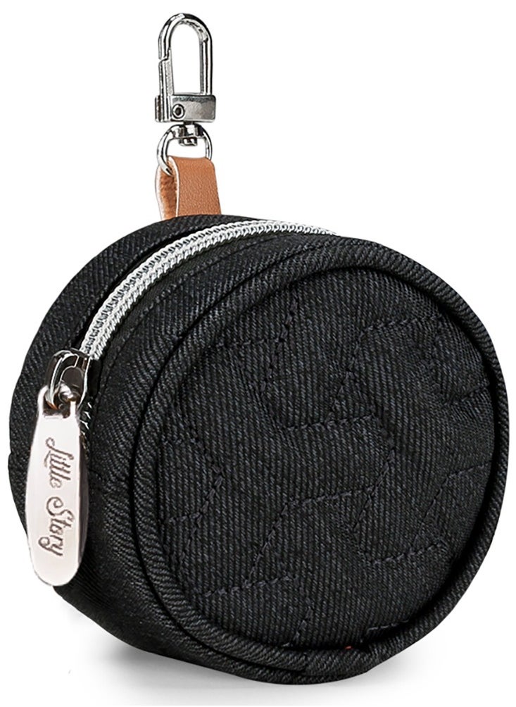 Little Story - Quilted Diaper Backpack With Pacifier Bag And Stroller Hooks - Black - Image 1