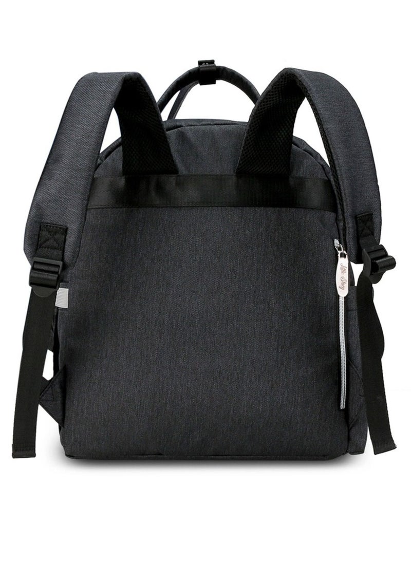 Little Story - Quilted Diaper Backpack With Pacifier Bag And Stroller Hooks - Black - Image 1
