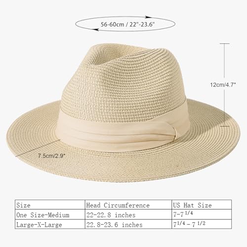 Lanzom Women Wide Brim Straw Panama Roll up Hat Fedora Beach Sun Hat UPF50+ (Z-Beige Ribbon Khaki) - Image 2