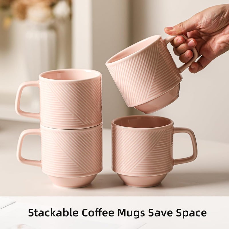 Adewnest Stackable Coffee Mugs Set 13 oz Ceramic Stacking Cups for Cappuccino Latte Tea  Microwave Safe Mug for Home  Office  4 PCS Pink - Image 3