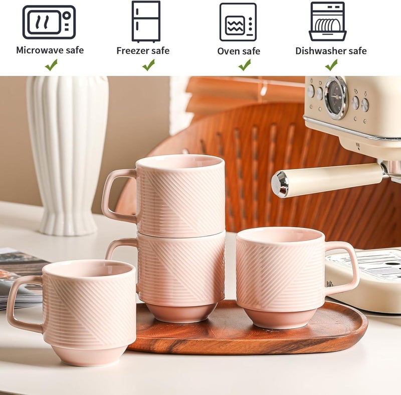 Adewnest Stackable Coffee Mugs Set 13 oz Ceramic Stacking Cups for Cappuccino Latte Tea  Microwave Safe Mug for Home  Office  4 PCS Pink - Image 2