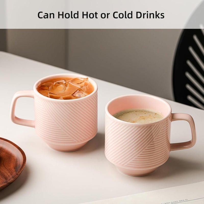 Adewnest Stackable Coffee Mugs Set 13 oz Ceramic Stacking Cups for Cappuccino Latte Tea  Microwave Safe Mug for Home  Office  4 PCS Pink - Image 4