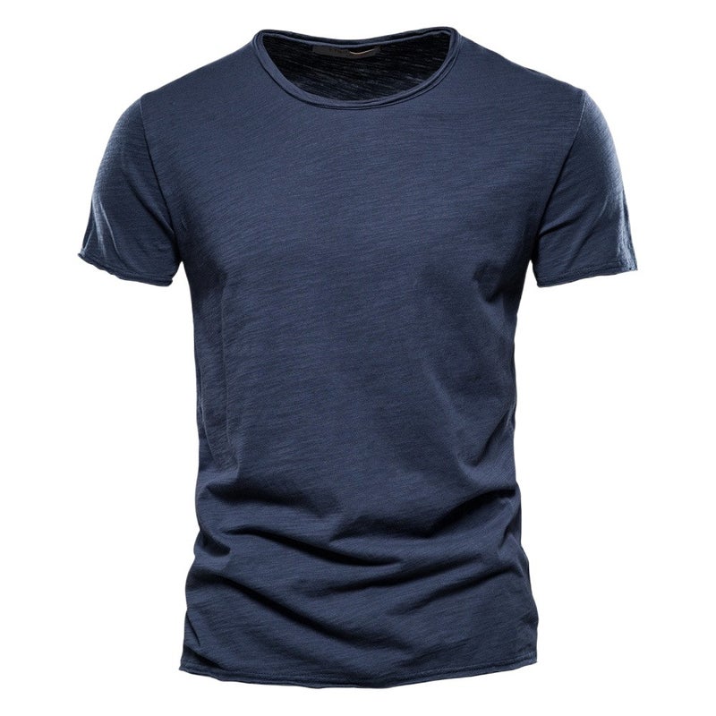 2 Pack Summer Round Neck Short Sleeve Foreign Trade Explosions Men''s New Solid Color Slub Cotton T-shirt Pure Cotton and Men''s Wear - Image 2