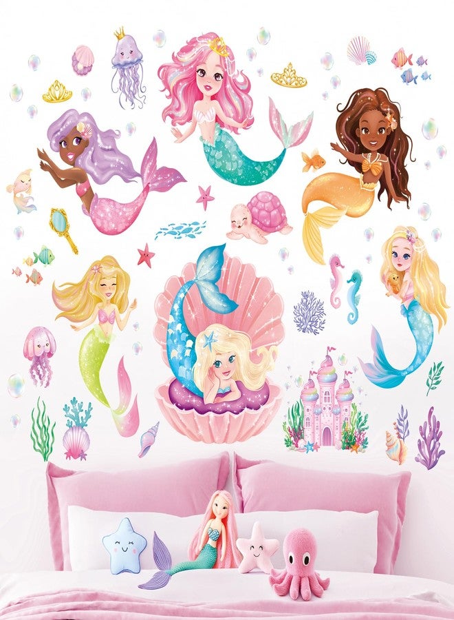 ديكو وال ملصقات حائط حورية البحر من ديكو وول SG2-2511، أميرة البحر اللطيفة، قابلة للإزالة واللصق، مناسبة لغرف البنات أو الحضانة أو غرفة اللعب أو ديكور المنزل - Image 1