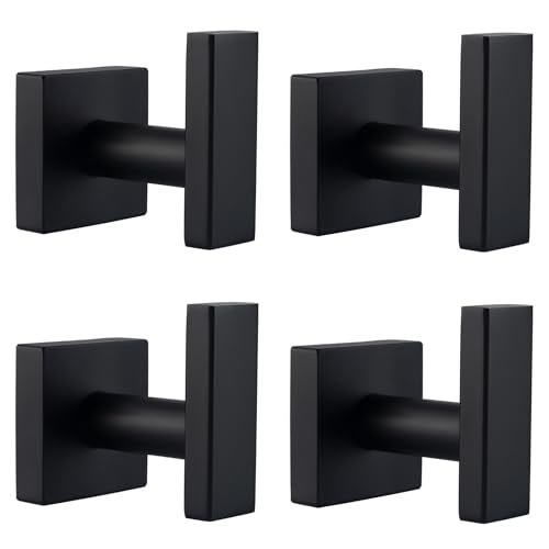 Angle Simple Matte Black Towel Hooks SUS 304 Stainless Steel Bathroom Wall Hooks for Towel Robe Coat Holder 4 Pack - Image 1
