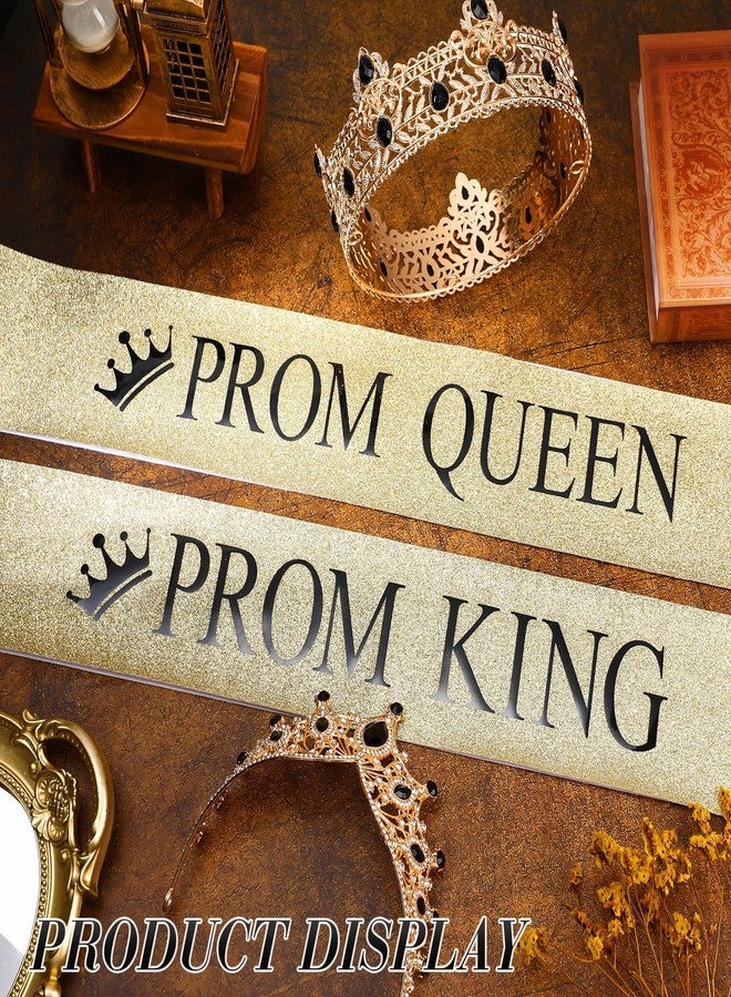 Ferreve 4 Pcs Prom King and Queen Crowns and Sashes Set Graduation Prom King and Queen Tiara Sash for 80's Prom Party Favors(Black) - Image 4