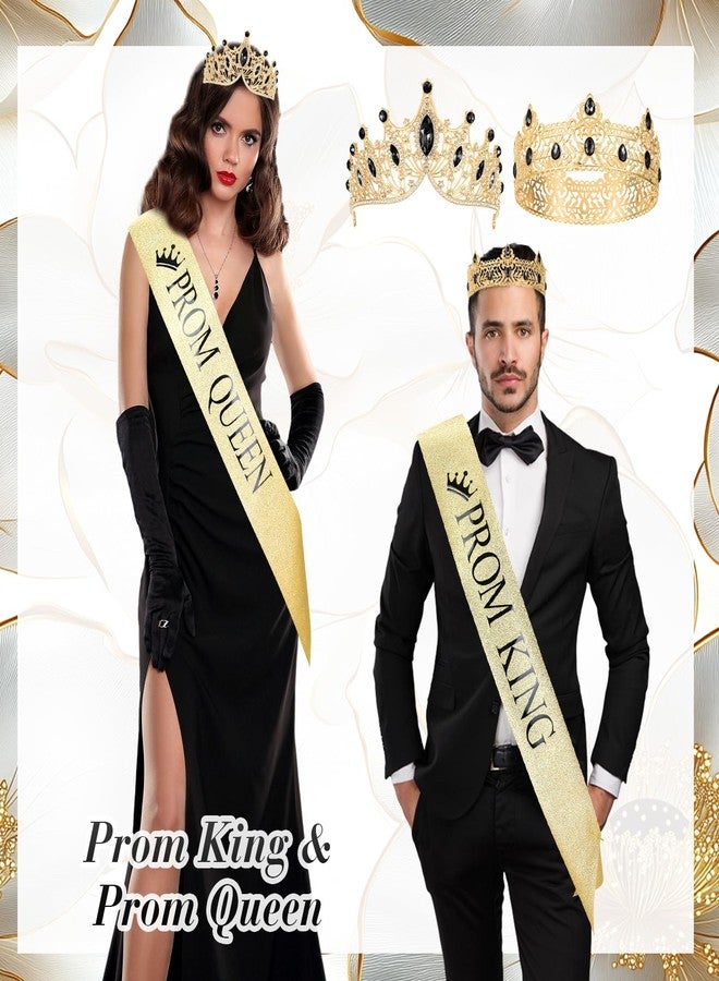 Ferreve 4 Pcs Prom King and Queen Crowns and Sashes Set Graduation Prom King and Queen Tiara Sash for 80's Prom Party Favors(Black) - Image 5