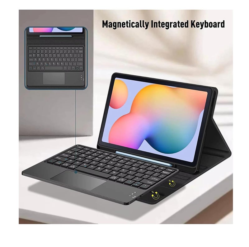 typecase حافظة لوحة المفاتيح لجهاز سامسونج جالاكسي تاب S6 لايت (10.4 بوصة) - 2024/2022/2020 مع لوحة تتبع متعددة اللمس، 3 زوايا عرض، غطاء لوحة مفاتيح بلوتوث لاسلكي واقي TPU قابل للفصل (أسود) - Image 3