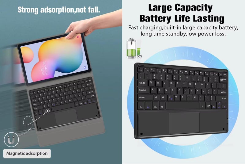 typecase حافظة لوحة المفاتيح لجهاز سامسونج جالاكسي تاب S6 لايت (10.4 بوصة) - 2024/2022/2020 مع لوحة تتبع متعددة اللمس، 3 زوايا عرض، غطاء لوحة مفاتيح بلوتوث لاسلكي واقي TPU قابل للفصل (أسود) - Image 4