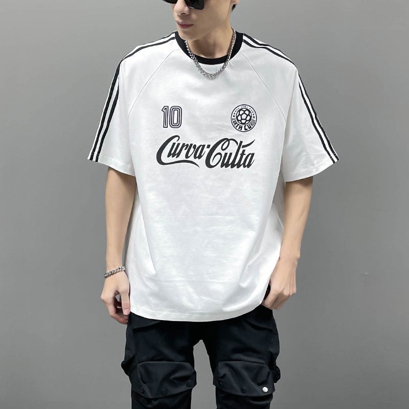 Street Hip-Hop Raglan Sleeve Short-Sleeve T-Shirt For Men, Round Neck, Letter Print, Sports Street Dance Base Shirt, Summer Loose Trendy Brand - Image 2