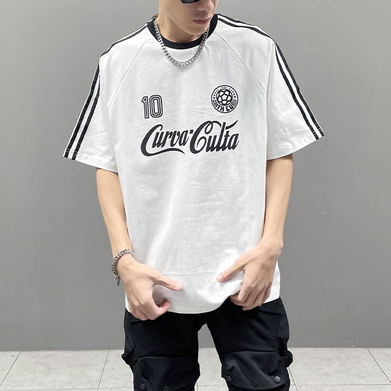 Street Hip-Hop Raglan Sleeve Short-Sleeve T-Shirt For Men, Round Neck, Letter Print, Sports Street Dance Base Shirt, Summer Loose Trendy Brand - Image 5