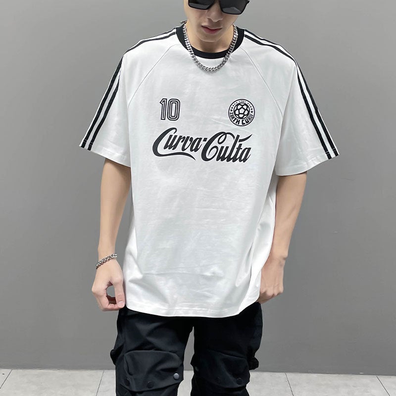 Street Hip-Hop Raglan Sleeve Short-Sleeve T-Shirt For Men, Round Neck, Letter Print, Sports Street Dance Base Shirt, Summer Loose Trendy Brand - Image 4