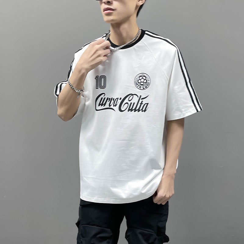 Street Hip-Hop Raglan Sleeve Short-Sleeve T-Shirt For Men, Round Neck, Letter Print, Sports Street Dance Base Shirt, Summer Loose Trendy Brand - Image 3