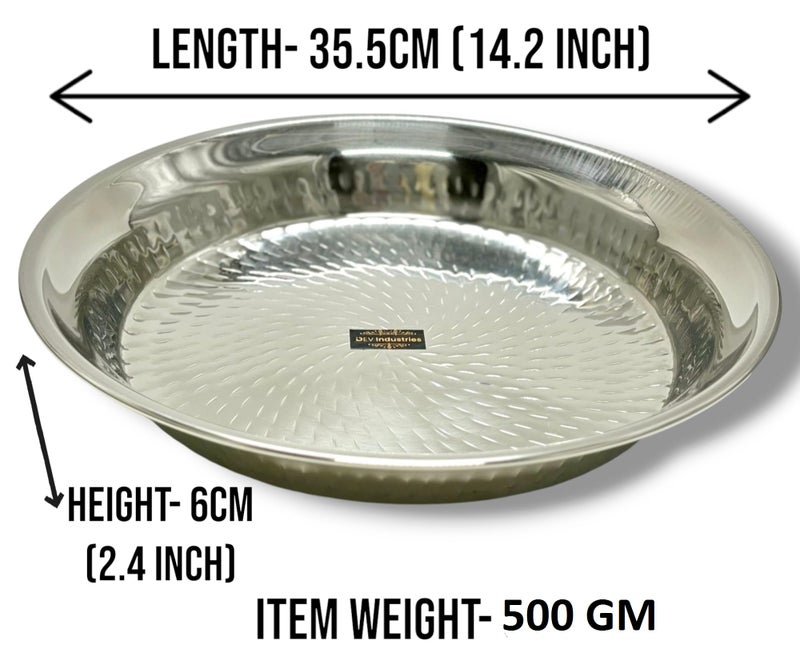 DEV INDUSTRIES Stainless Steel Hammered Parat for Dough Flour Kneading Atta Kitchen 35.5 CM- 14.2 X 2.4 Inch- 530 Gram, Pack of 2 - Image 2