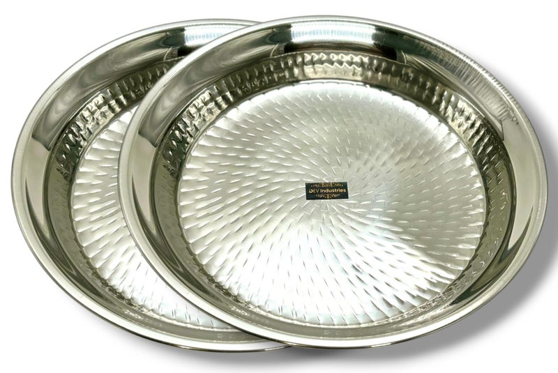 DEV INDUSTRIES Stainless Steel Hammered Parat for Dough Flour Kneading Atta Kitchen 35.5 CM- 14.2 X 2.4 Inch- 530 Gram, Pack of 2 - Image 1
