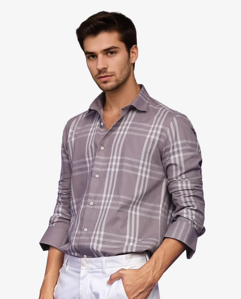 Rare Rabbit Rare Rabbit Men's Carnet Dusky Purple Cotton Polyester Fabric Full Sleeves Checks Shirt
