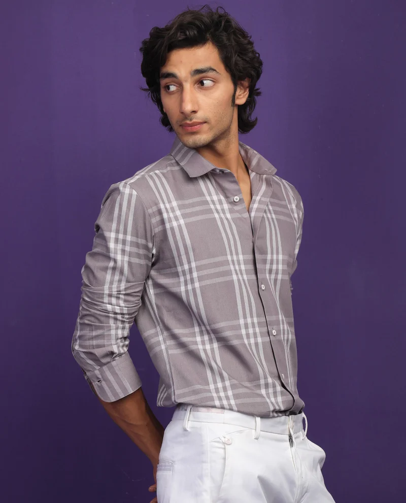 Rare Rabbit Rare Rabbit Men's Carnet Dusky Purple Cotton Polyester Fabric Full Sleeves Checks Shirt