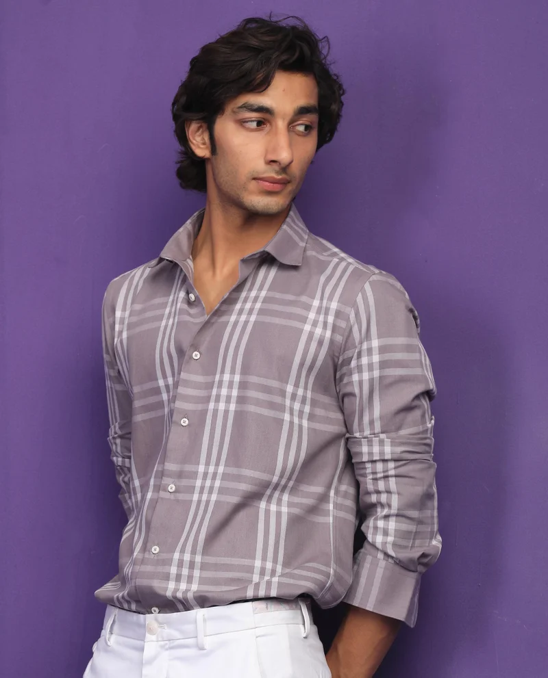 Rare Rabbit Rare Rabbit Men's Carnet Dusky Purple Cotton Polyester Fabric Full Sleeves Checks Shirt