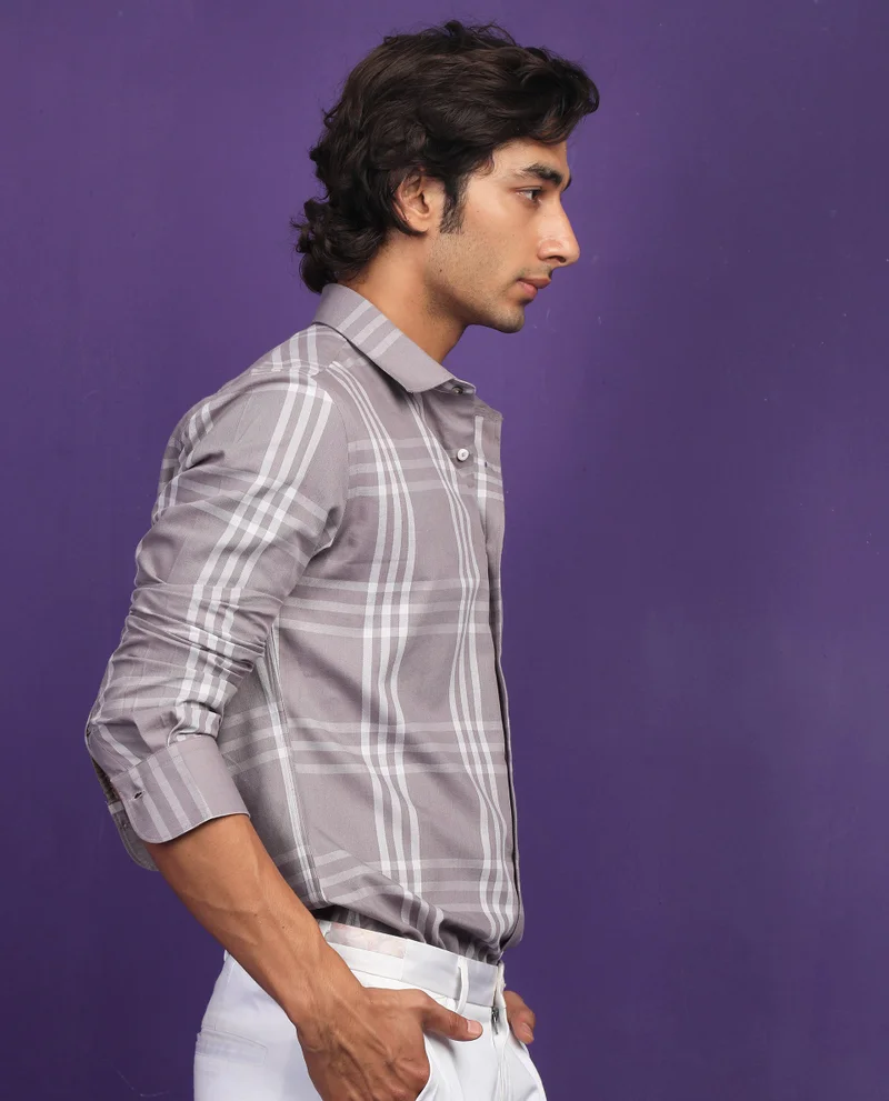 Rare Rabbit Rare Rabbit Men's Carnet Dusky Purple Cotton Polyester Fabric Full Sleeves Checks Shirt