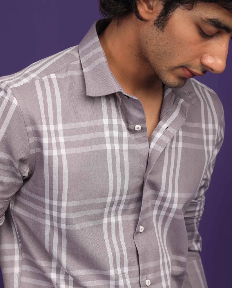 Rare Rabbit Rare Rabbit Men's Carnet Dusky Purple Cotton Polyester Fabric Full Sleeves Checks Shirt