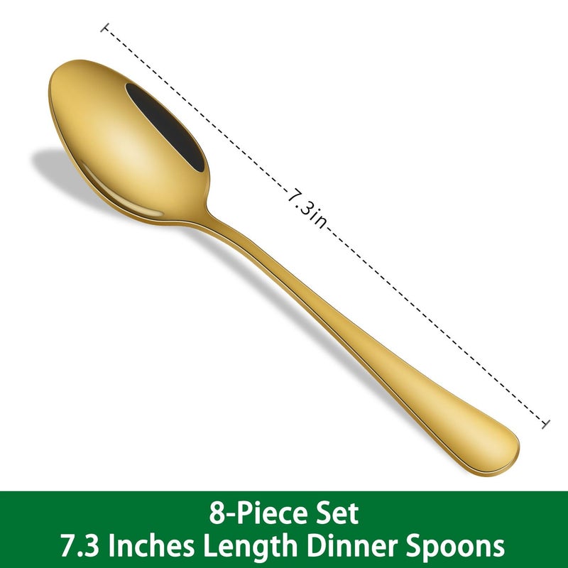 Dehov Gold Soup Spoons,8 PCs 7.3 Inch Dinner Spoons,Durable Mirror Polishing Stainless Steel Silveware Main Spoon,Dishwasher Safe Gold Table Spoon For Home Restaurant Hotel - Image 2