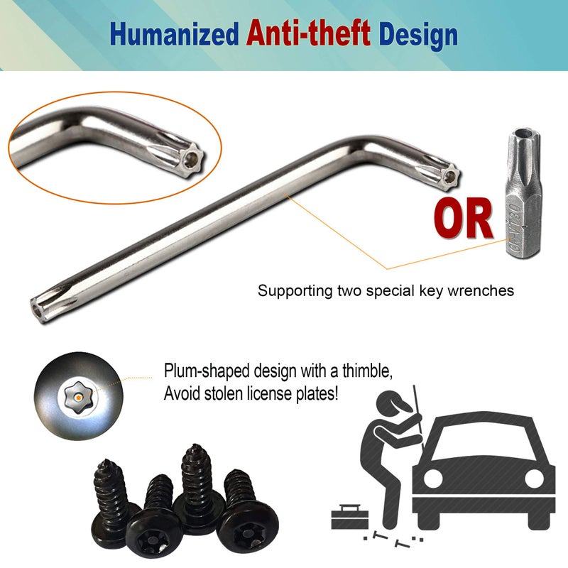 BGGTMO Black License Plate Screws- Stainless Steel Plate Mounting Hardware for Car Tag Frame, Anti-Theft Security Self-Tapping Screws Fit Front Bumper, with Matte Black Caps, Insert Fasteners - Image 3