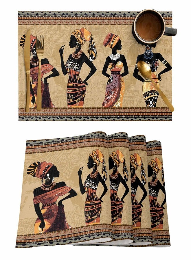 LBCASA Black Women Placemats Set of 6, African Ethnic Dress Tribal Geometric Khaki Placemats for Dining Table Place Mats for Kitchen Table Waterproof Table Mats, Wipeable Dining Table Set - Image 1