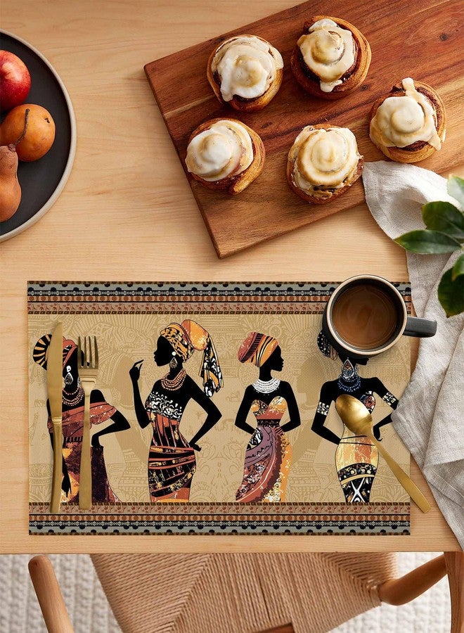 LBCASA Black Women Placemats Set of 6, African Ethnic Dress Tribal Geometric Khaki Placemats for Dining Table Place Mats for Kitchen Table Waterproof Table Mats, Wipeable Dining Table Set - Image 2