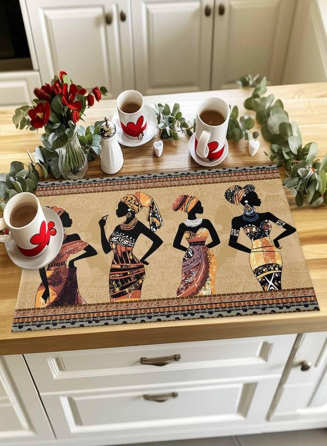 LBCASA Black Women Placemats Set of 6, African Ethnic Dress Tribal Geometric Khaki Placemats for Dining Table Place Mats for Kitchen Table Waterproof Table Mats, Wipeable Dining Table Set - Image 4