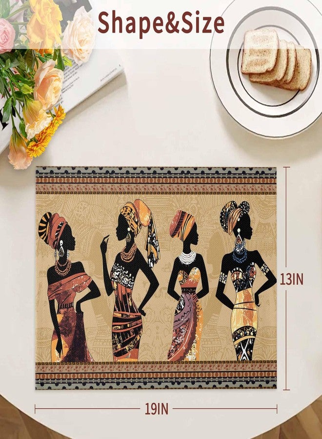 LBCASA Black Women Placemats Set of 6, African Ethnic Dress Tribal Geometric Khaki Placemats for Dining Table Place Mats for Kitchen Table Waterproof Table Mats, Wipeable Dining Table Set - Image 5