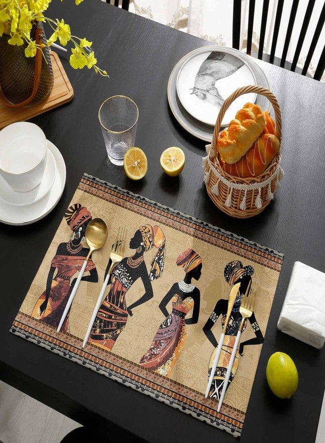 LBCASA Black Women Placemats Set of 6, African Ethnic Dress Tribal Geometric Khaki Placemats for Dining Table Place Mats for Kitchen Table Waterproof Table Mats, Wipeable Dining Table Set - Image 3