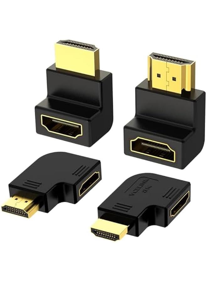 8K HDMI 2.1 Right Angle Adapter, 4 Pack Combo 2 Pcs 90 and 270 Degree & 2 Pcs Vertical Flat Left and Right Male to Female Cable Adapter with 8K@60Hz, HDR, eARC for HDTV Switch Laptop PS5 Xbox - Image 1