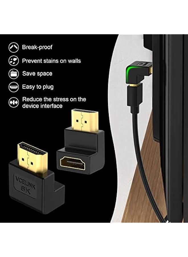 8K HDMI 2.1 Right Angle Adapter, 4 Pack Combo 2 Pcs 90 and 270 Degree & 2 Pcs Vertical Flat Left and Right Male to Female Cable Adapter with 8K@60Hz, HDR, eARC for HDTV Switch Laptop PS5 Xbox - Image 3
