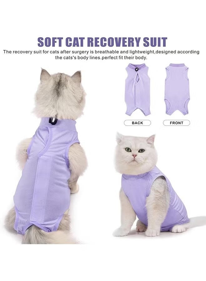 Happy D Cat Surgery Recovery Suit Kitten Onesie for Cats After Surgery Female Breathable Kitty Spay Suit for Abdominal Wound Skin Diseases E-Collar Alternative Wear(Purple,L) - Image 2