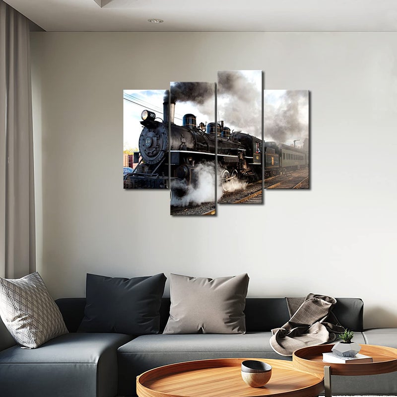 Home Trove A Car And Train With Gray Smoke Steam Trains In Progress Wall Art Painting The Picture Print On Canvas Car Pictures For Home Decor Decoration Gift - Image 5