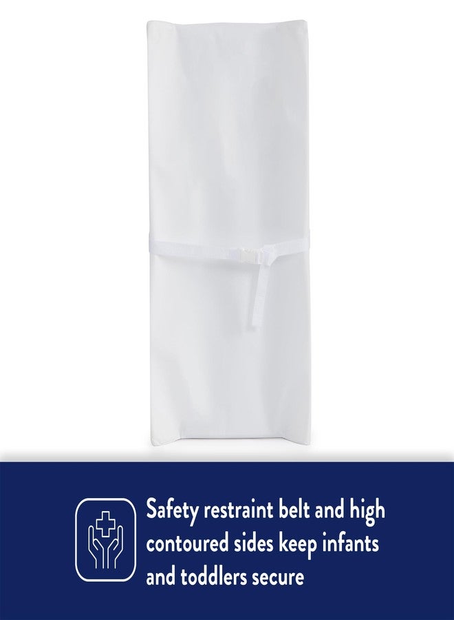Kolcraft Waterproof Contoured Wipeable Baby Diaper Changing Pad for Dresser or Table, Durable Easy Clean Surface, Soybean Enhanced Foam, Safety Restraint Belt & Straps, Made in USA, White, 16' x 32' - Image 4